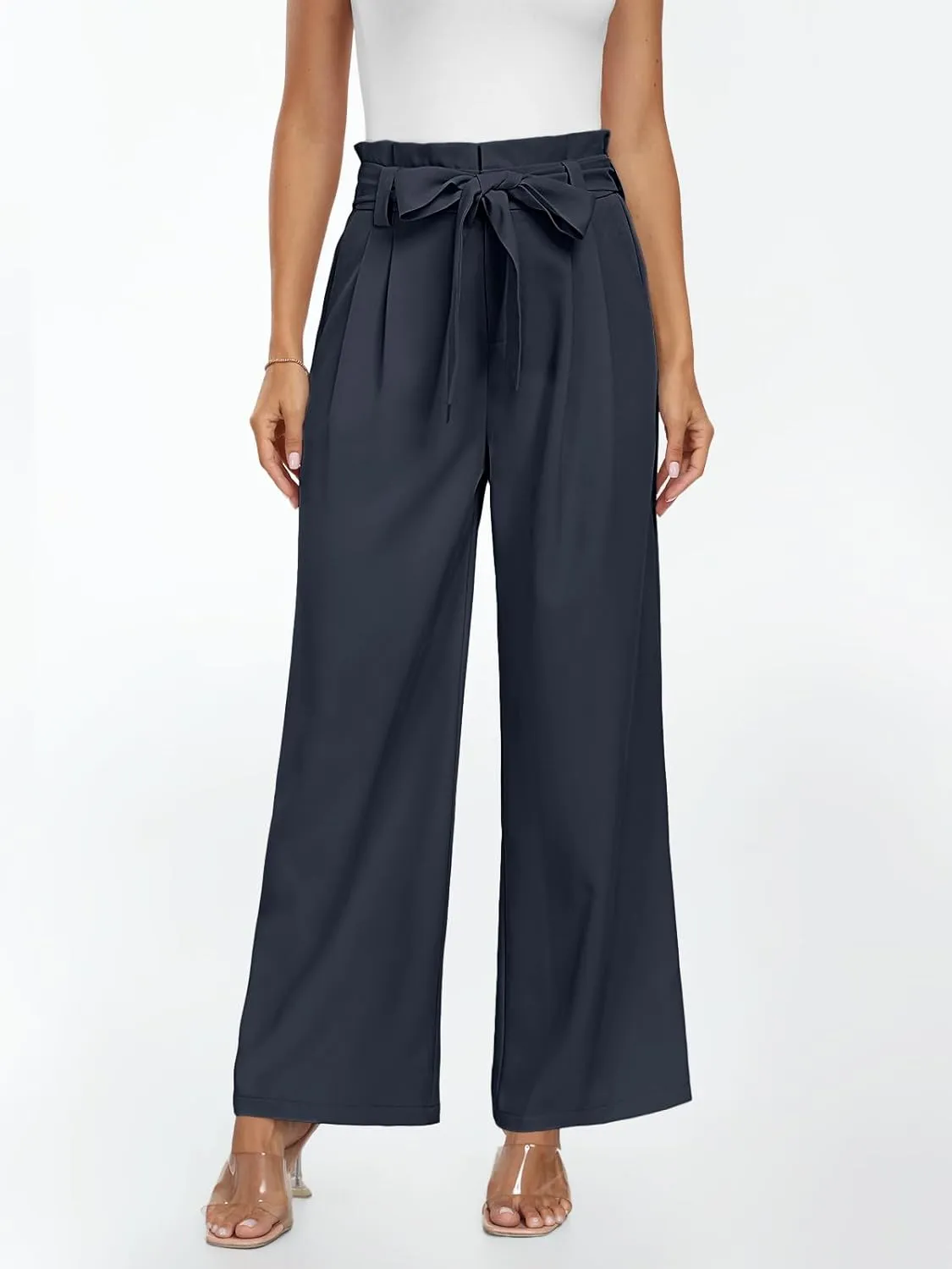 LILLUSORY Wide Leg Dress Pants Women's Paperbag High Waisted Business Casual Trousers with Removable Belt