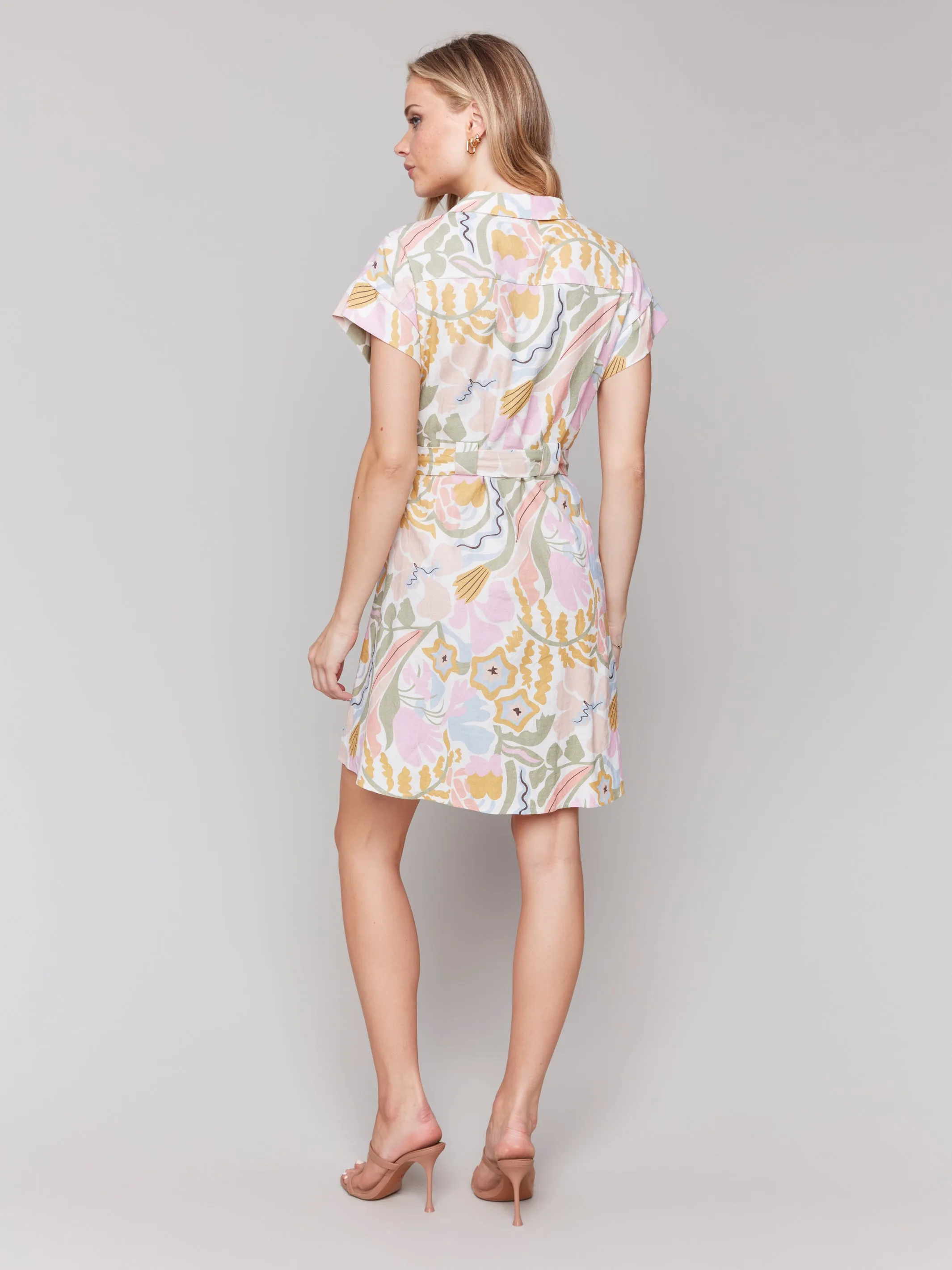 Linen Blend S/S Button Front Dress Pastel by Charlie B