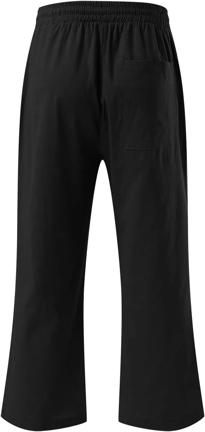 Linen Capri Pants For Women Petite Short Light Weight Casual Summer Straight Leg Cropped Trousers High Waist Pants