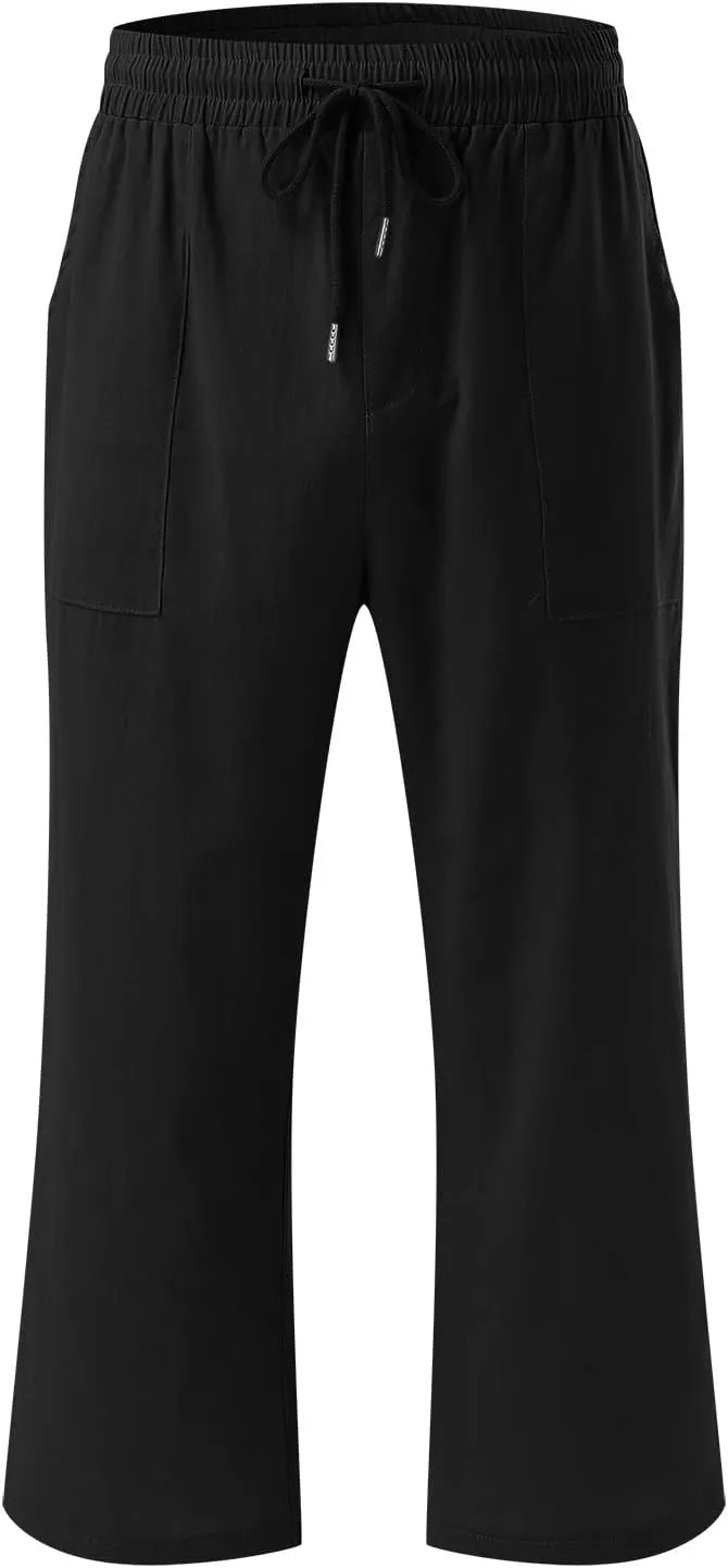 Linen Capri Pants For Women Petite Short Light Weight Casual Summer Straight Leg Cropped Trousers High Waist Pants