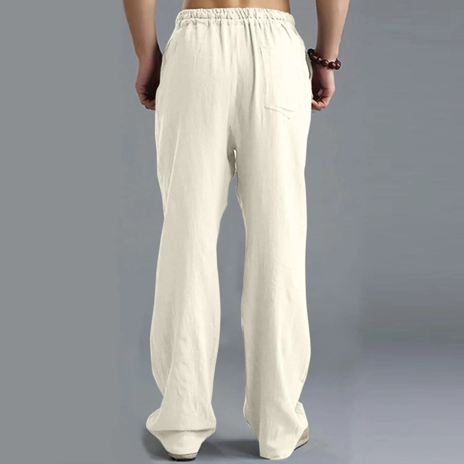 Linen Pants for Men Beach Classic Flat Front Chino Pants Casual Lightweight Straight Leg Summer Beach Trousers