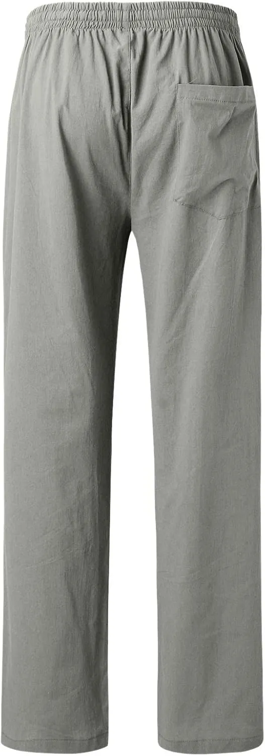 Linen Pants for Men Beach Classic Flat Front Chino Pants Casual Lightweight Straight Leg Summer Beach Trousers