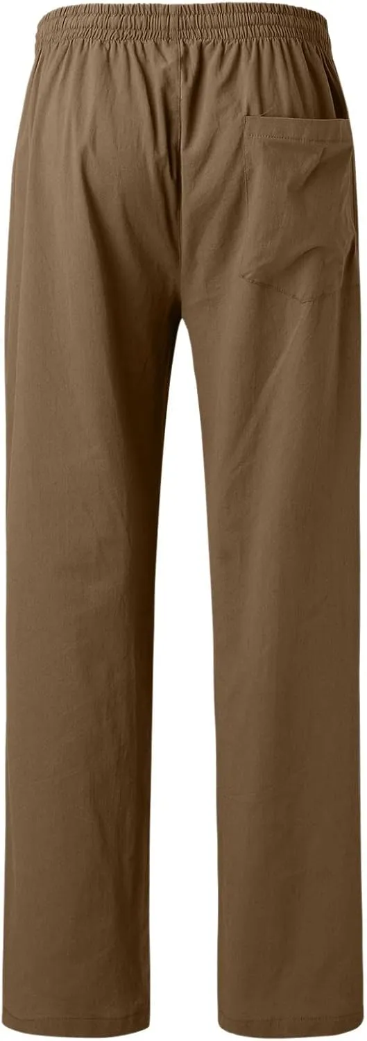 Linen Pants for Men Beach Classic Flat Front Chino Pants Casual Lightweight Straight Leg Summer Beach Trousers