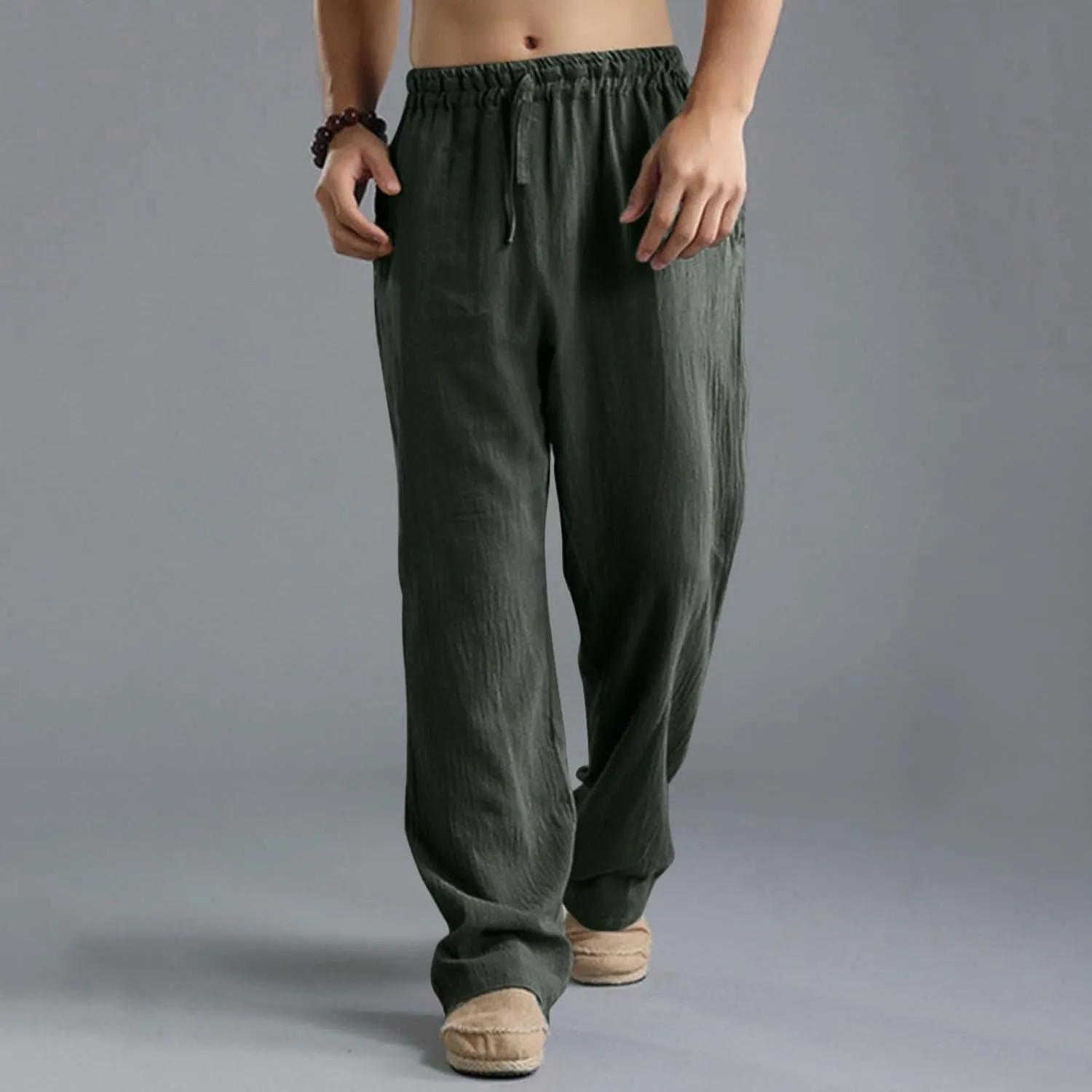 Linen Pants for Men Beach Classic Flat Front Chino Pants Casual Lightweight Straight Leg Summer Beach Trousers