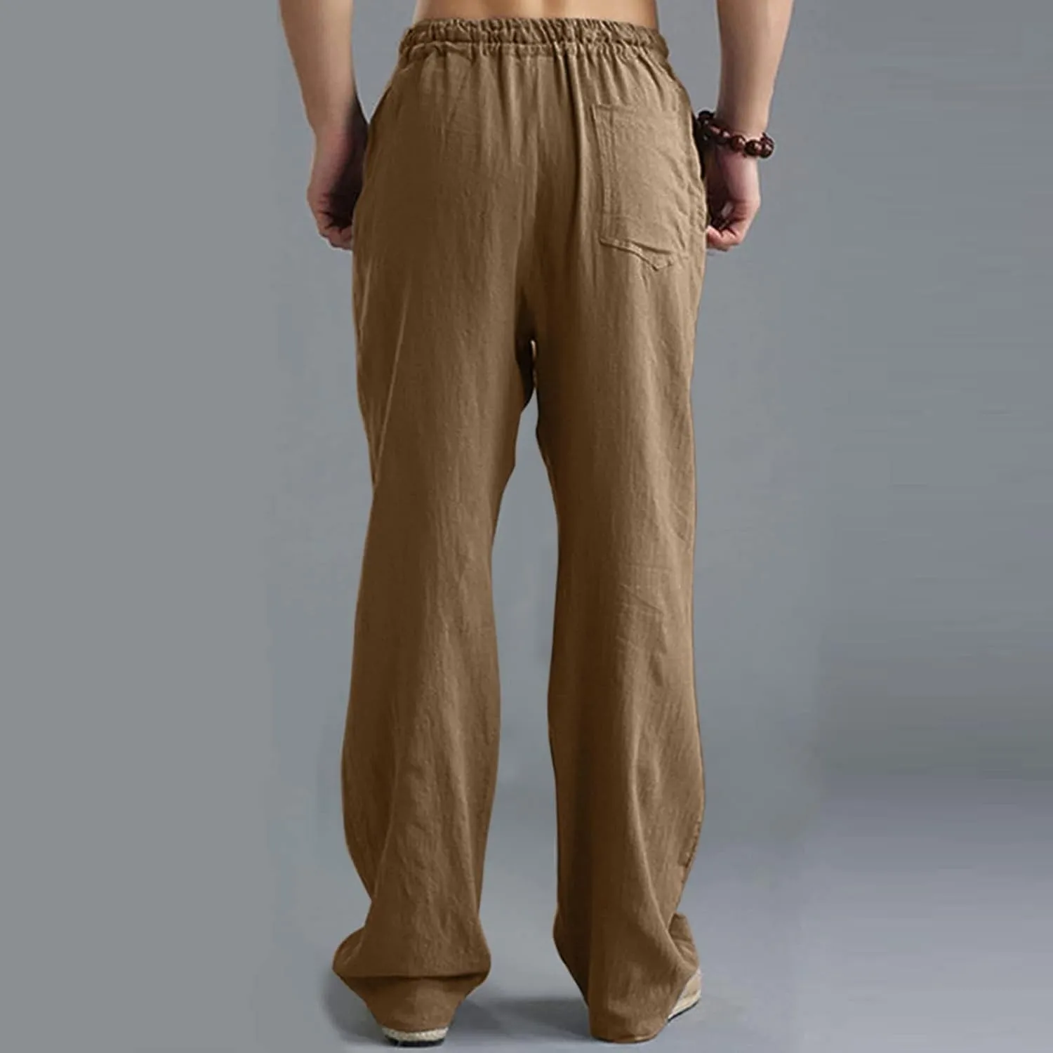 Linen Pants for Men Beach Classic Flat Front Chino Pants Casual Lightweight Straight Leg Summer Beach Trousers