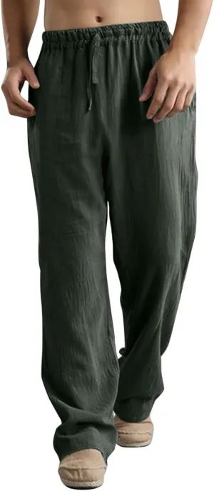 Linen Pants for Men Beach Classic Flat Front Chino Pants Casual Lightweight Straight Leg Summer Beach Trousers