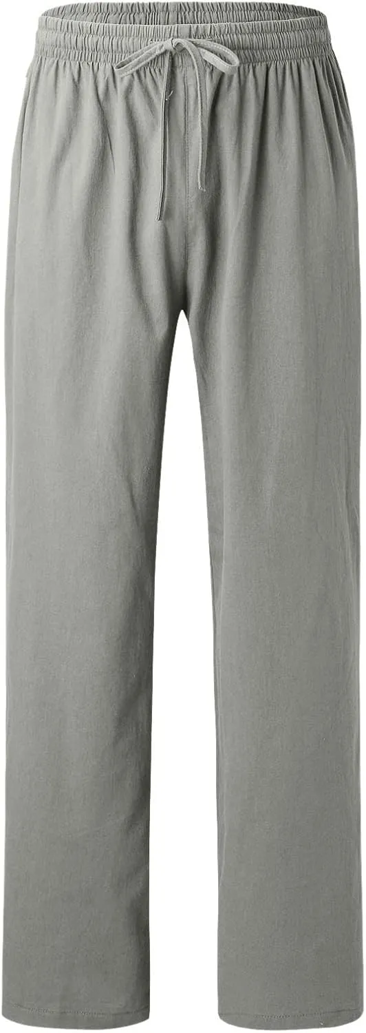 Linen Pants for Men Beach Classic Flat Front Chino Pants Casual Lightweight Straight Leg Summer Beach Trousers