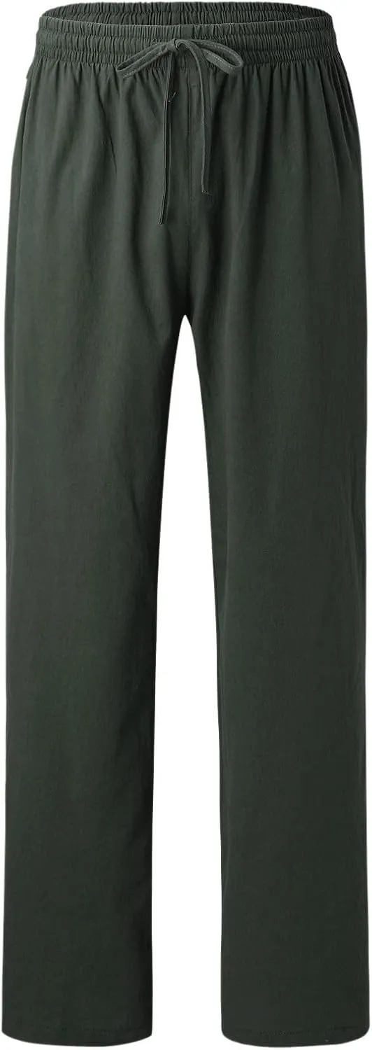 Linen Pants for Men Beach Classic Flat Front Chino Pants Casual Lightweight Straight Leg Summer Beach Trousers