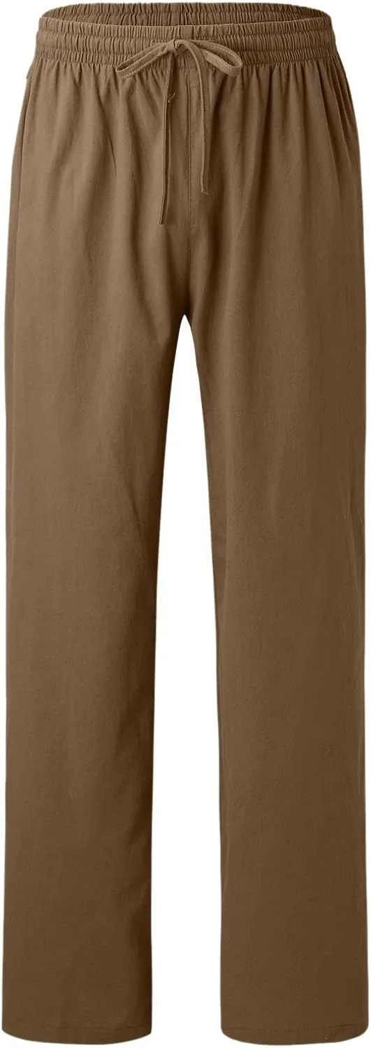 Linen Pants for Men Beach Classic Flat Front Chino Pants Casual Lightweight Straight Leg Summer Beach Trousers