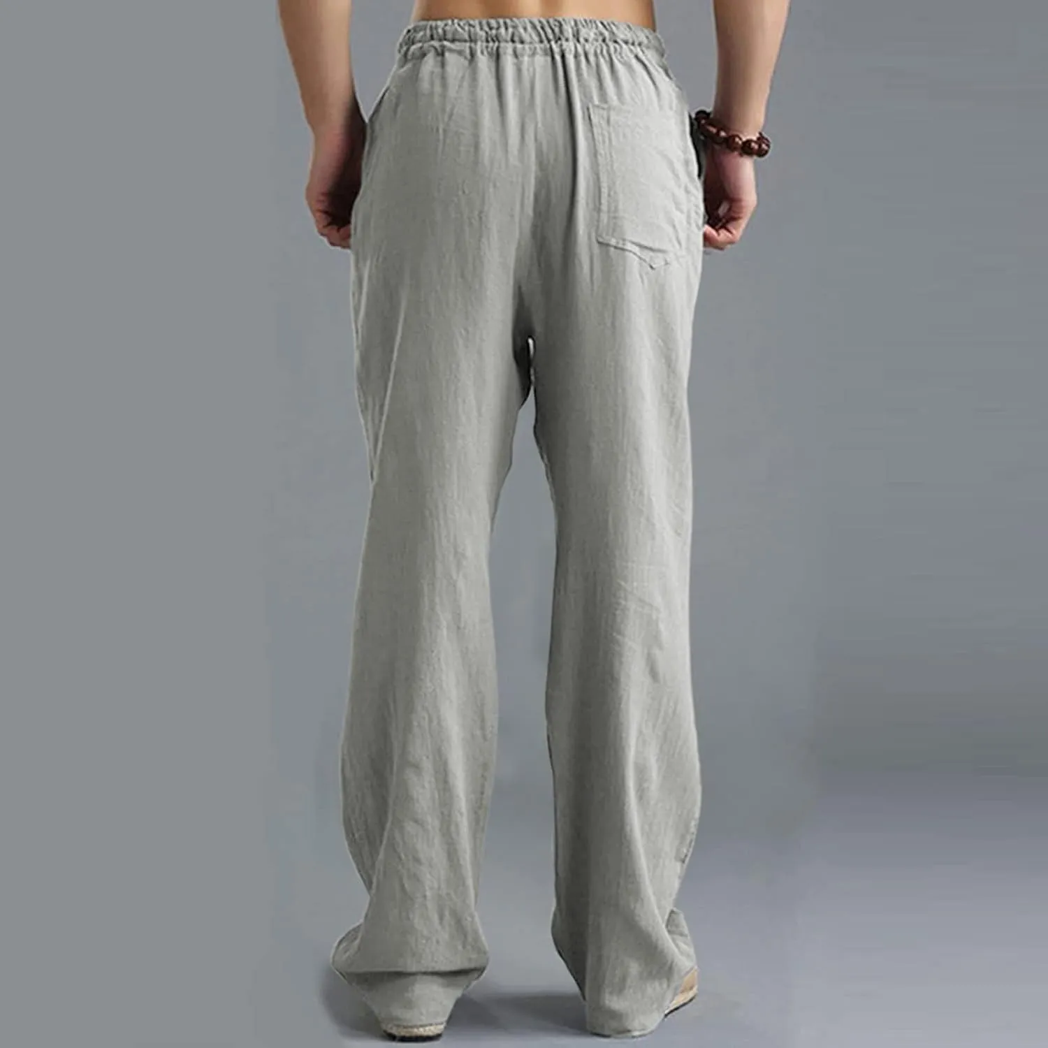 Linen Pants for Men Beach Classic Flat Front Chino Pants Casual Lightweight Straight Leg Summer Beach Trousers