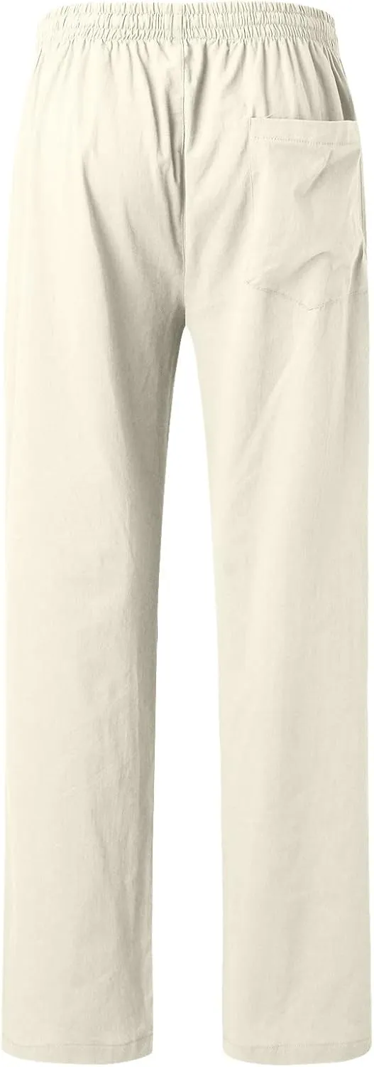 Linen Pants for Men Beach Classic Flat Front Chino Pants Casual Lightweight Straight Leg Summer Beach Trousers