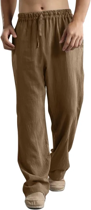 Linen Pants for Men Beach Classic Flat Front Chino Pants Casual Lightweight Straight Leg Summer Beach Trousers