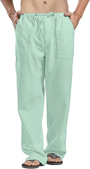 Linen Pants for Men Drawstring Wide Straight Leg Trousers Classic Fit Sweatpants Hiking Hunting Work Trousers Chino Pants Slim Fit Mens Ice Skating Tights