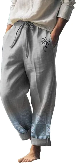 Linen Pants for Men Loose Fit Classic Flat Front Chino Pants Casual Lightweight Straight Leg Summer Beach Trousers