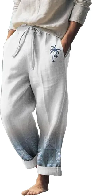 Linen Pants for Men Loose Fit Classic Flat Front Chino Pants Casual Lightweight Straight Leg Summer Beach Trousers