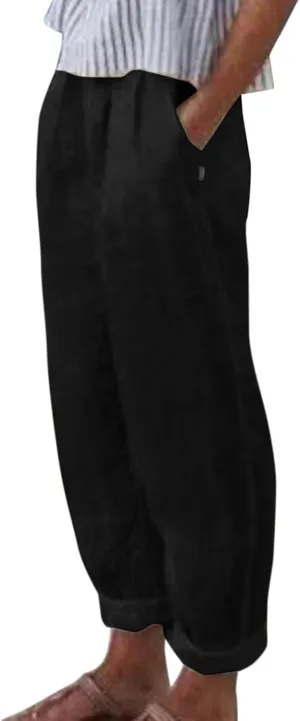 Linen Pants for Women Summer Drawstring Waist Wide Leg Pants Casual Elastic Waist Trouser Beach Trousers Outfits