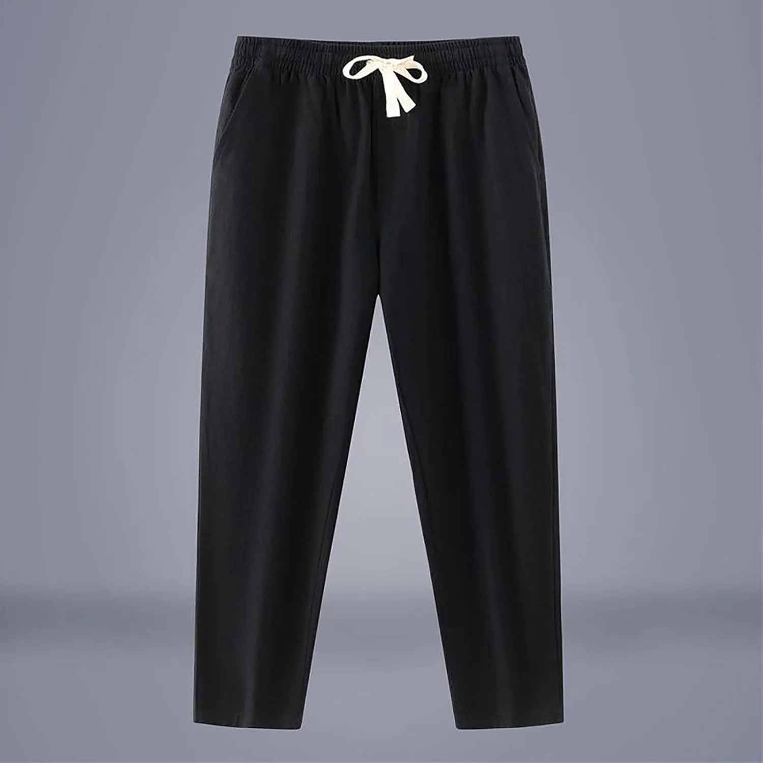 Linen Pants Men Tapered Leg Classic Flat Front Chino Pants Casual Lightweight Straight Leg Summer Beach Trousers