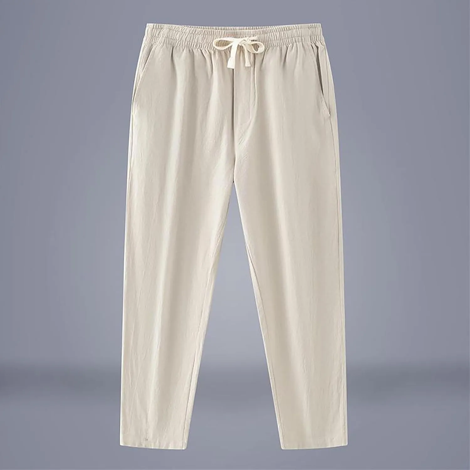 Linen Pants Men Tapered Leg Classic Flat Front Chino Pants Casual Lightweight Straight Leg Summer Beach Trousers
