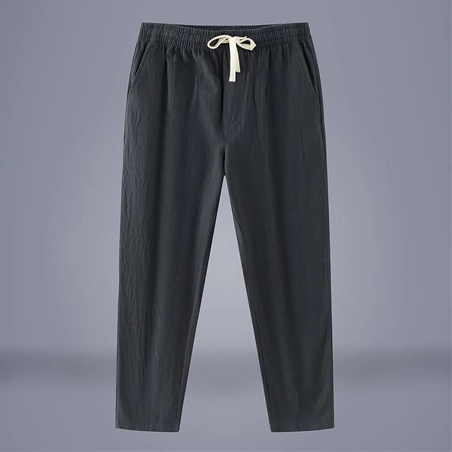 Linen Pants Men Tapered Leg Classic Flat Front Chino Pants Casual Lightweight Straight Leg Summer Beach Trousers