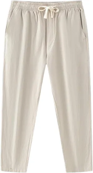 Linen Pants Men Tapered Leg Classic Flat Front Chino Pants Casual Lightweight Straight Leg Summer Beach Trousers