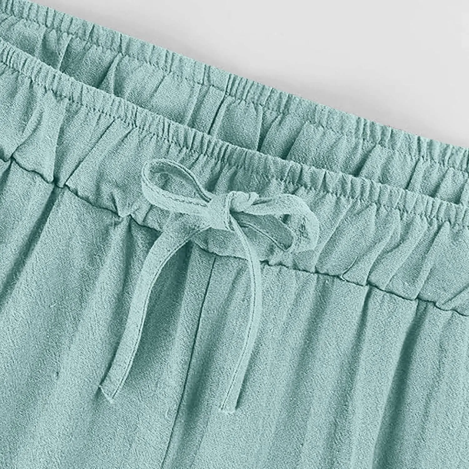 Linen Pants Women High Waisted Drawstring Palazzo Pant 2025 Summer Flowy Cotton Linen Beach Slack Trousers with Pocket