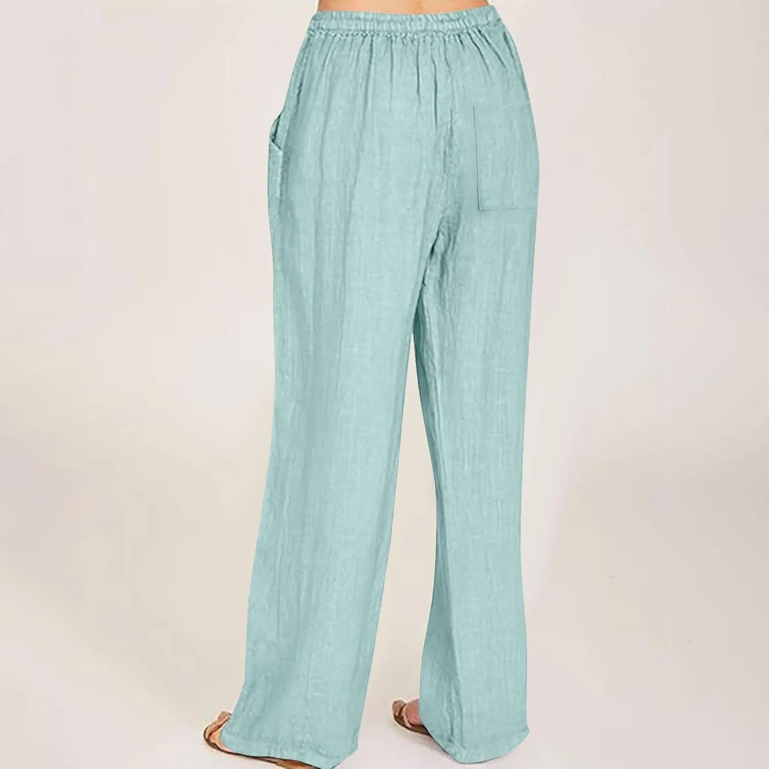 Linen Pants Women High Waisted Drawstring Palazzo Pant 2025 Summer Flowy Cotton Linen Beach Slack Trousers with Pocket