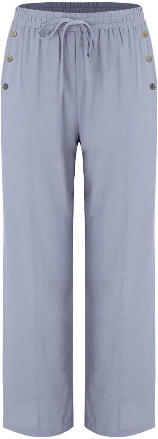 Linen Summer Pants for Women 2025 Trendy Casual High Waist Palazzo Drawstring Trousers Lounge Loose Pants