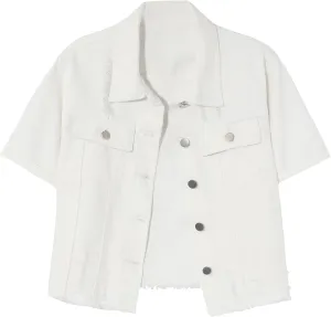 Locachy Women's Summer Short Sleeve Denim Jacket Casual Lapel Button Down Cropped Trucker Jean Jackets Coats
