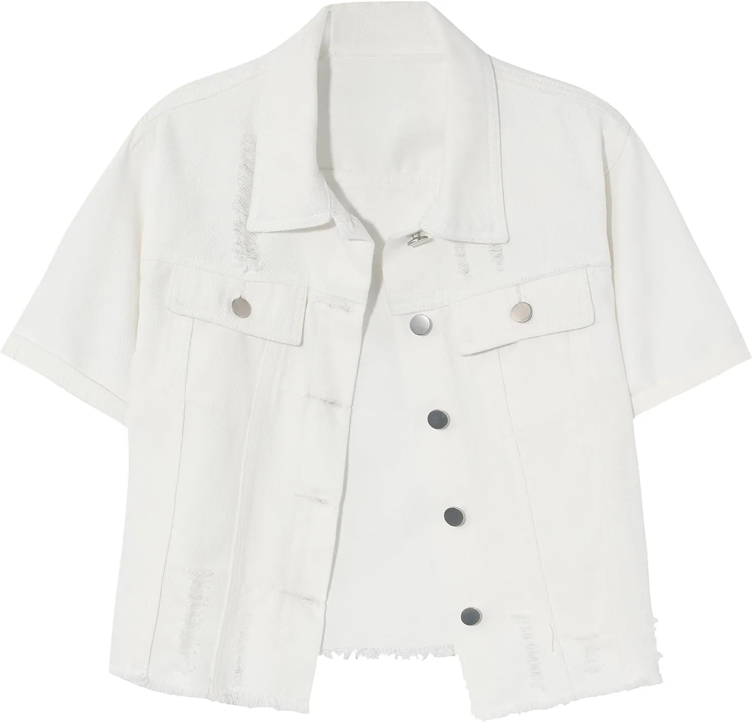 Locachy Women's Summer Short Sleeve Denim Jacket Casual Lapel Button Down Cropped Trucker Jean Jackets Coats