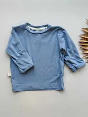Long Sleeve Crew Neck Tee with Mittens | Baby & Toddler | Luxury Bamboo | Dusty Blue