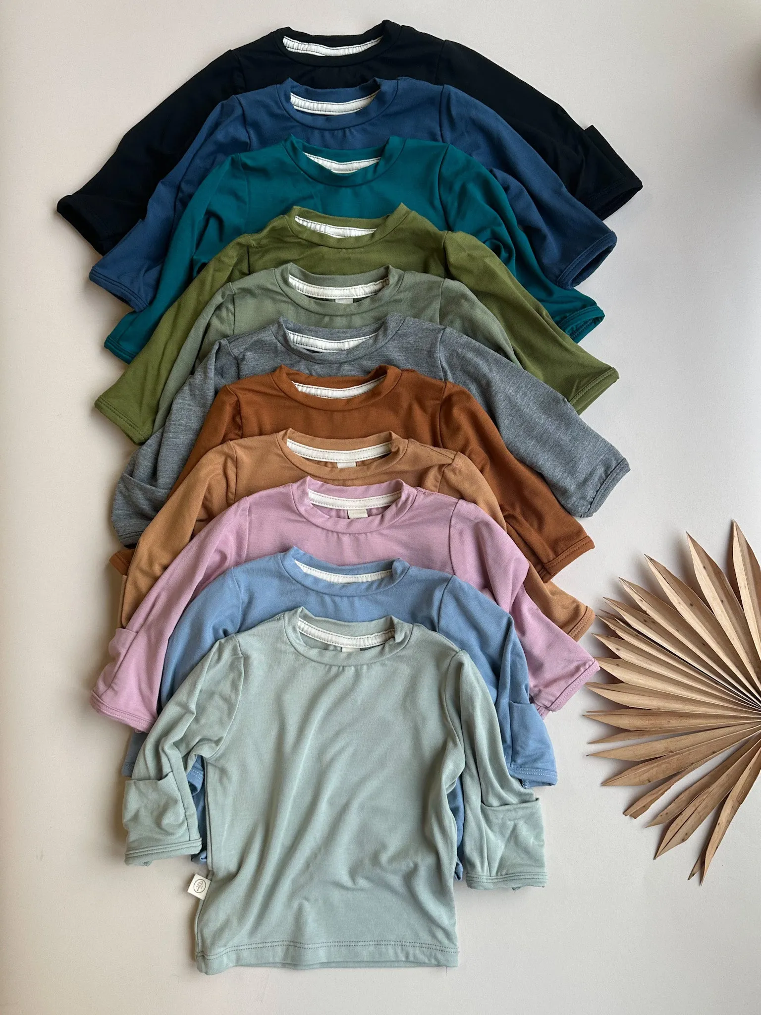Long Sleeve Crew Neck Tee with Mittens | Baby & Toddler | Luxury Bamboo | Dusty Blue