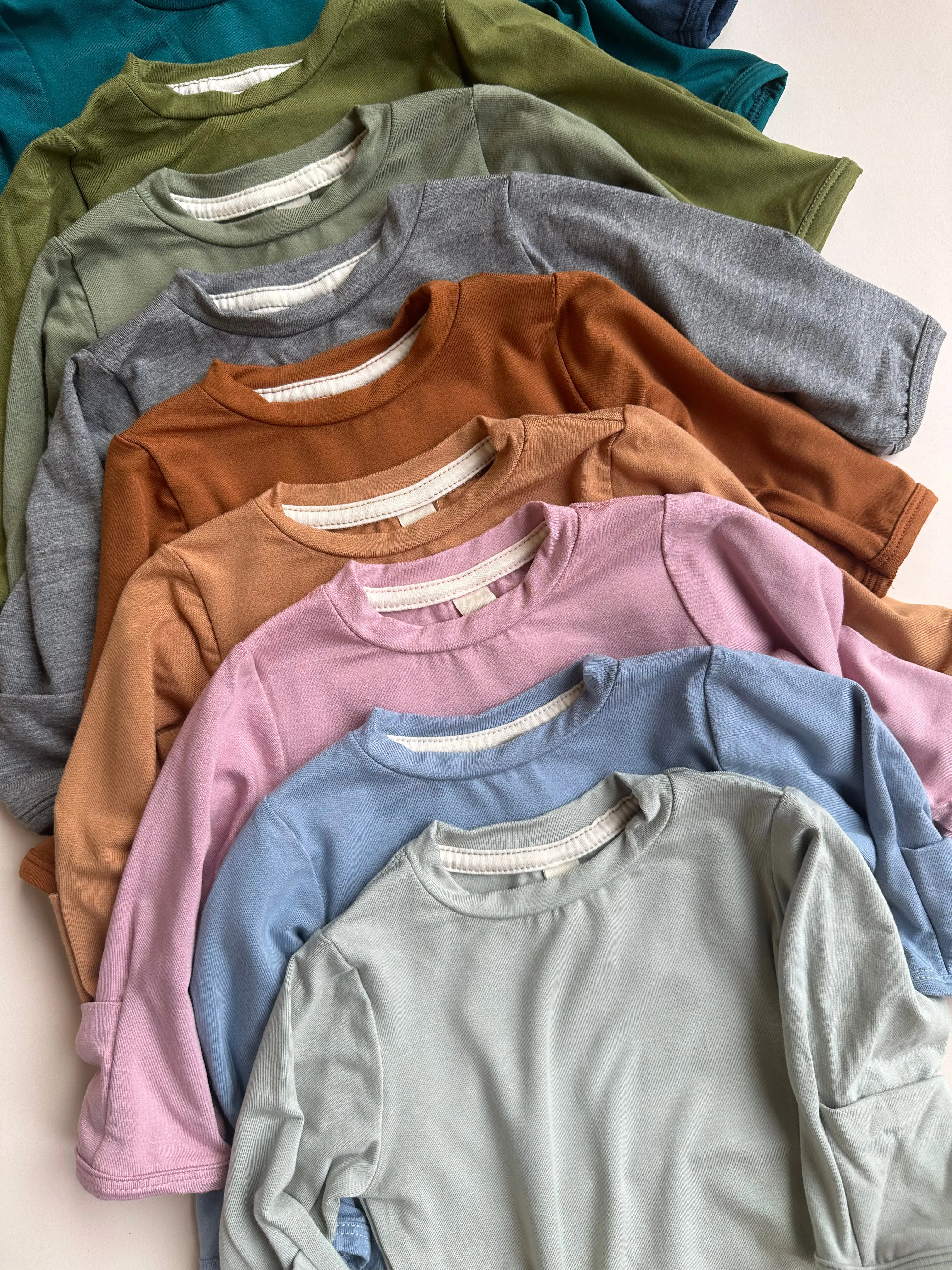 Long Sleeve Crew Neck Tee with Mittens | Baby & Toddler | Luxury Bamboo | Dusty Blue