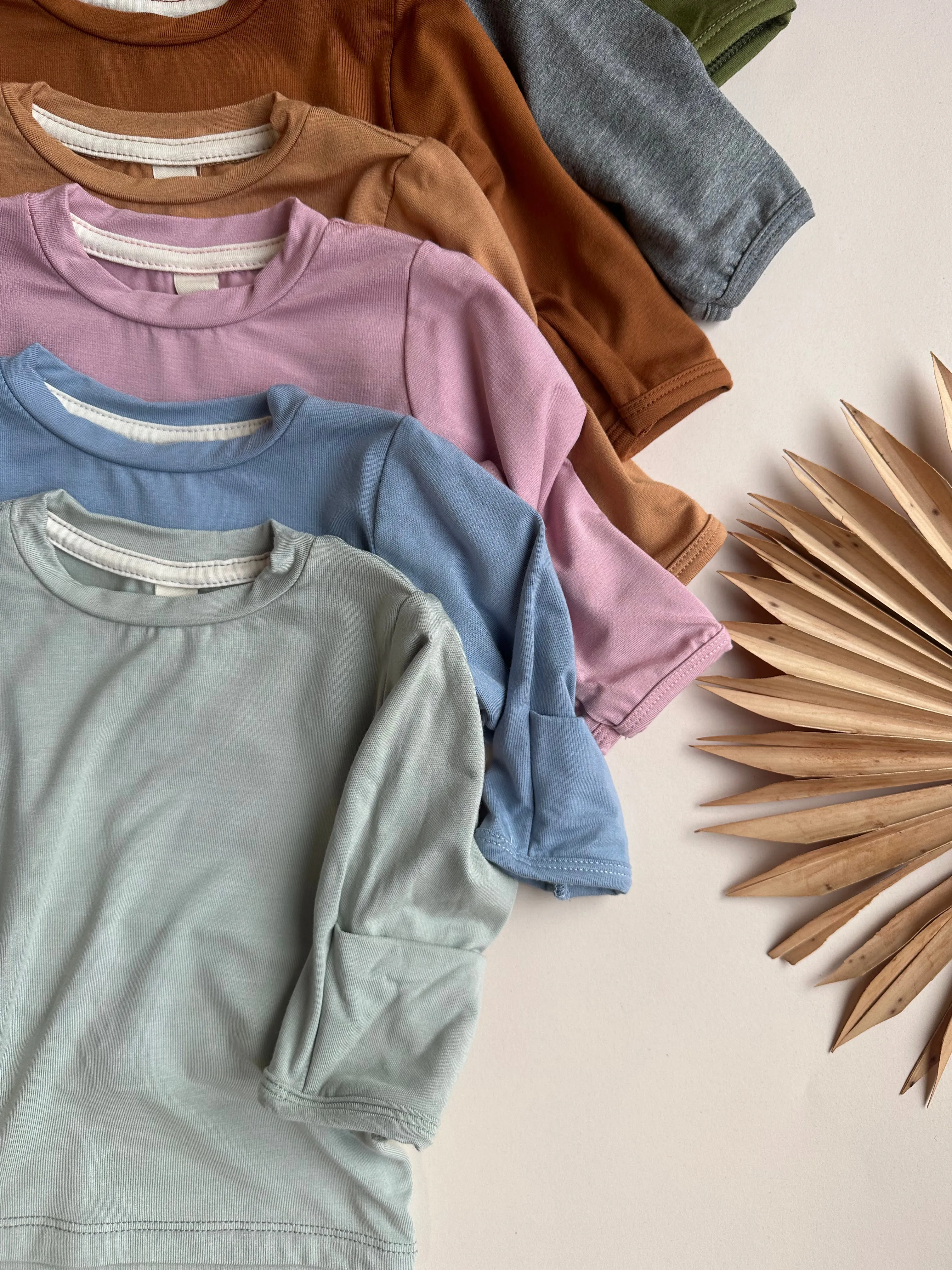 Long Sleeve Crew Neck Tee with Mittens | Baby & Toddler | Luxury Bamboo | Dusty Blue