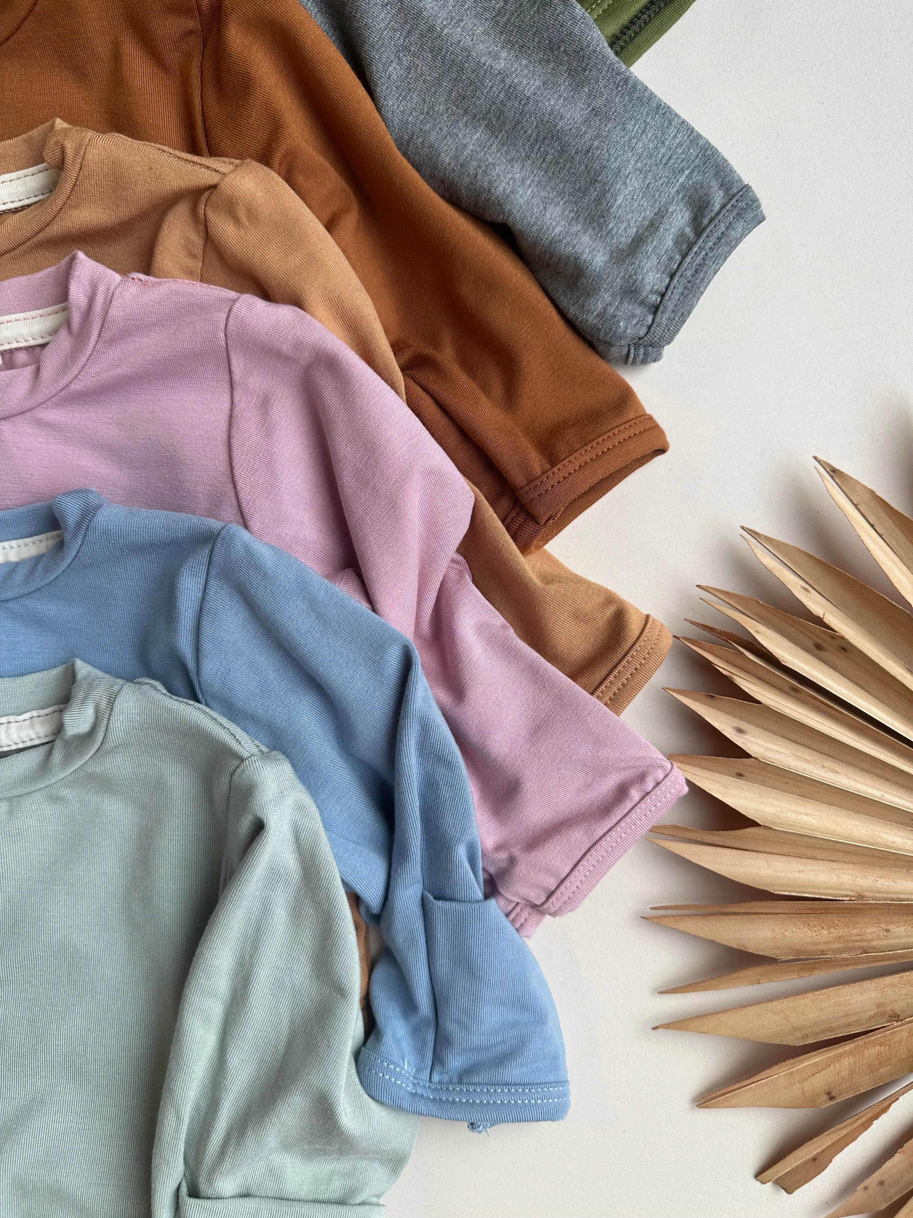Long Sleeve Crew Neck Tee with Mittens | Baby & Toddler | Luxury Bamboo | Dusty Blue
