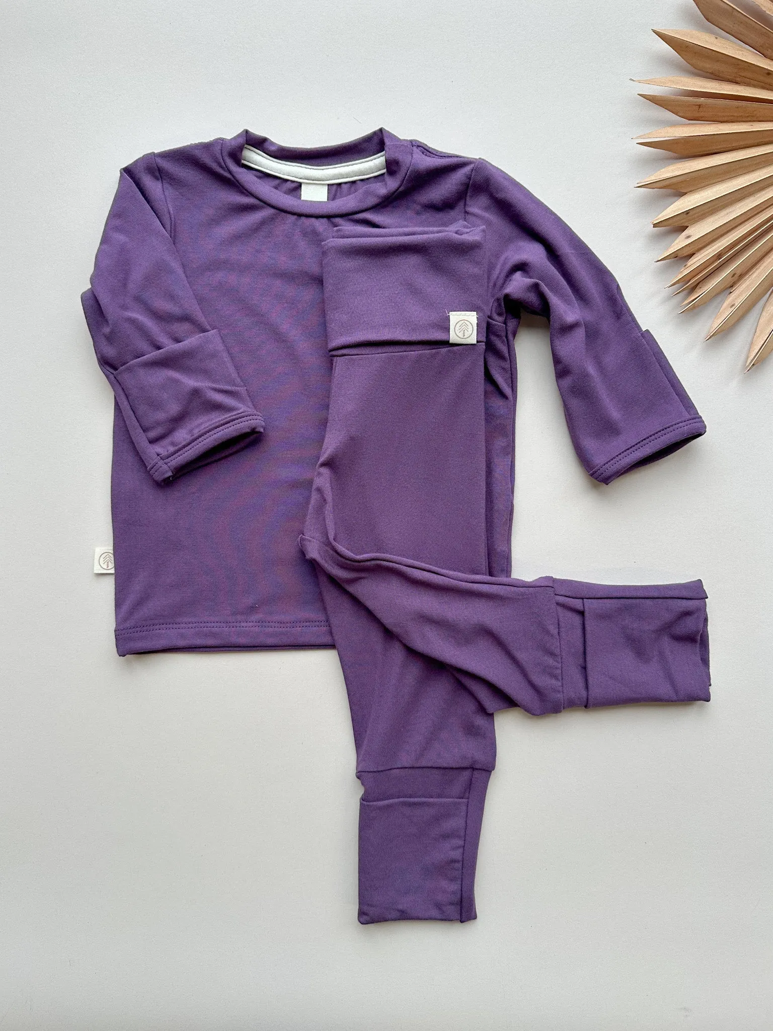 Long Sleeve T-shirt or Bodysuit with Mittens | Baby & Toddler | Luxury Bamboo | Plum