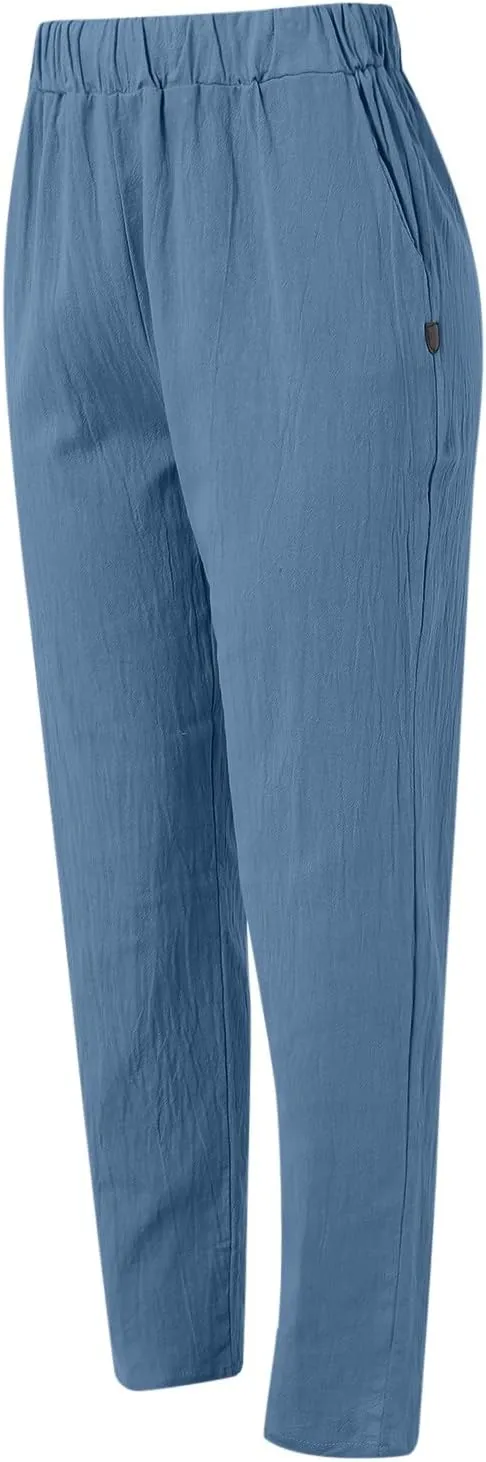 Loose Trousers For Women High Waisted Wide Leg Pants Linen Pants Summer Boho Dressy Ankle Cropped Pant Baggy Capris