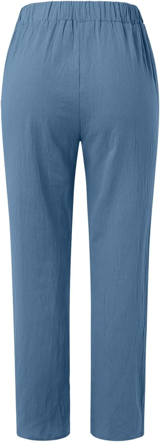 Loose Trousers For Women High Waisted Wide Leg Pants Linen Pants Summer Boho Dressy Ankle Cropped Pant Baggy Capris