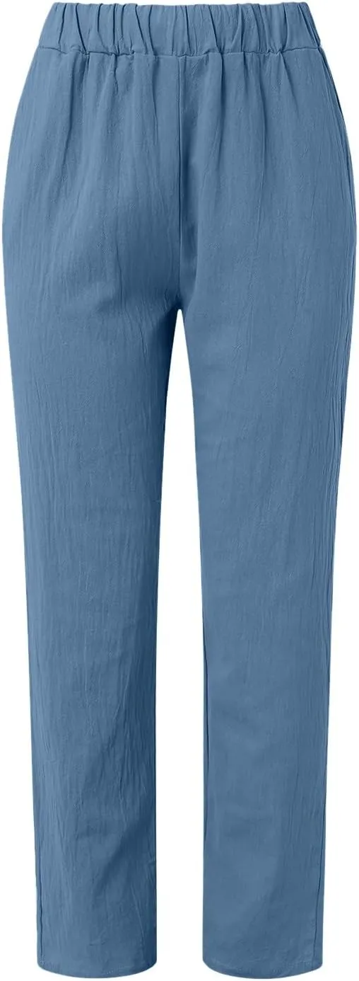 Loose Trousers For Women High Waisted Wide Leg Pants Linen Pants Summer Boho Dressy Ankle Cropped Pant Baggy Capris