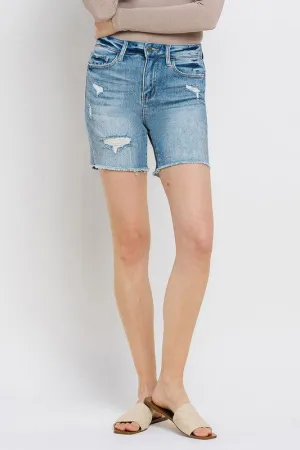 Loretta Midi Cut-Off Distressed Shorts - Lt Blue