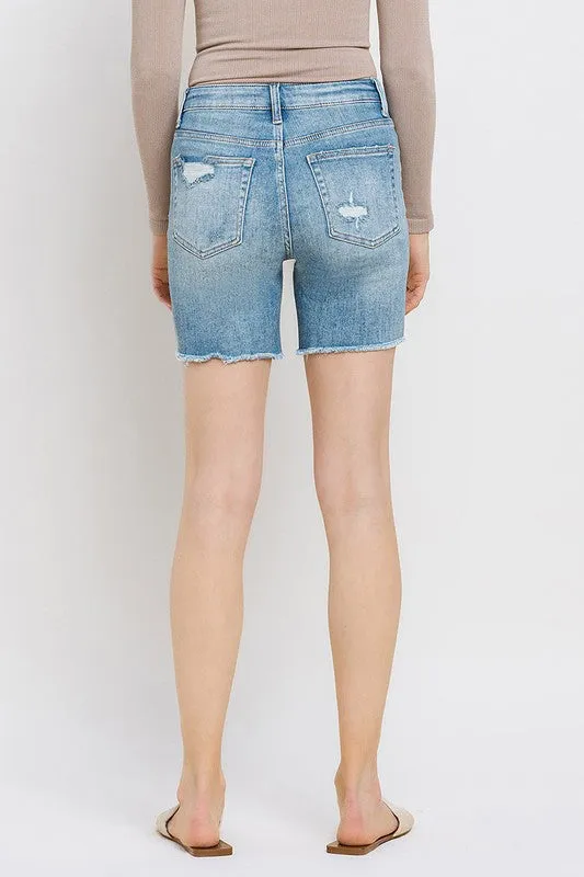 Loretta Midi Cut-Off Distressed Shorts - Lt Blue
