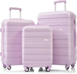 Luggage Set Lightweight Durable Hardshell 3-Piece Suitcase with Spinner Wheels, Purple