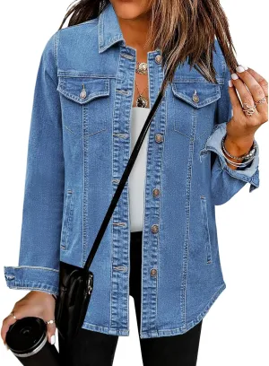 luvamia 2025 Jean Jackets for Women Fashion Denim Jacket Western Oversized Shacket Jacket Button Up with Pockets