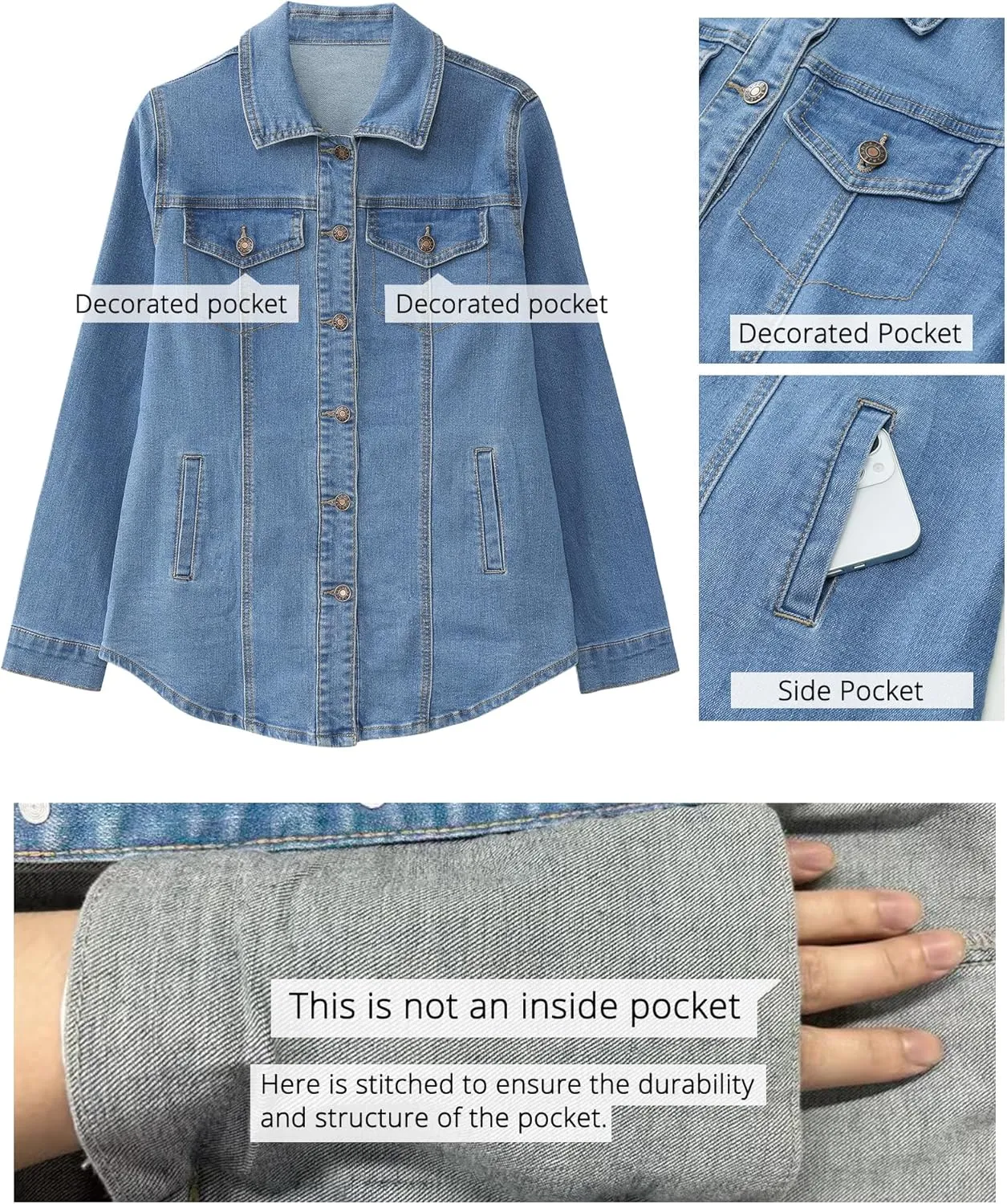 luvamia 2025 Jean Jackets for Women Fashion Denim Jacket Western Oversized Shacket Jacket Button Up with Pockets