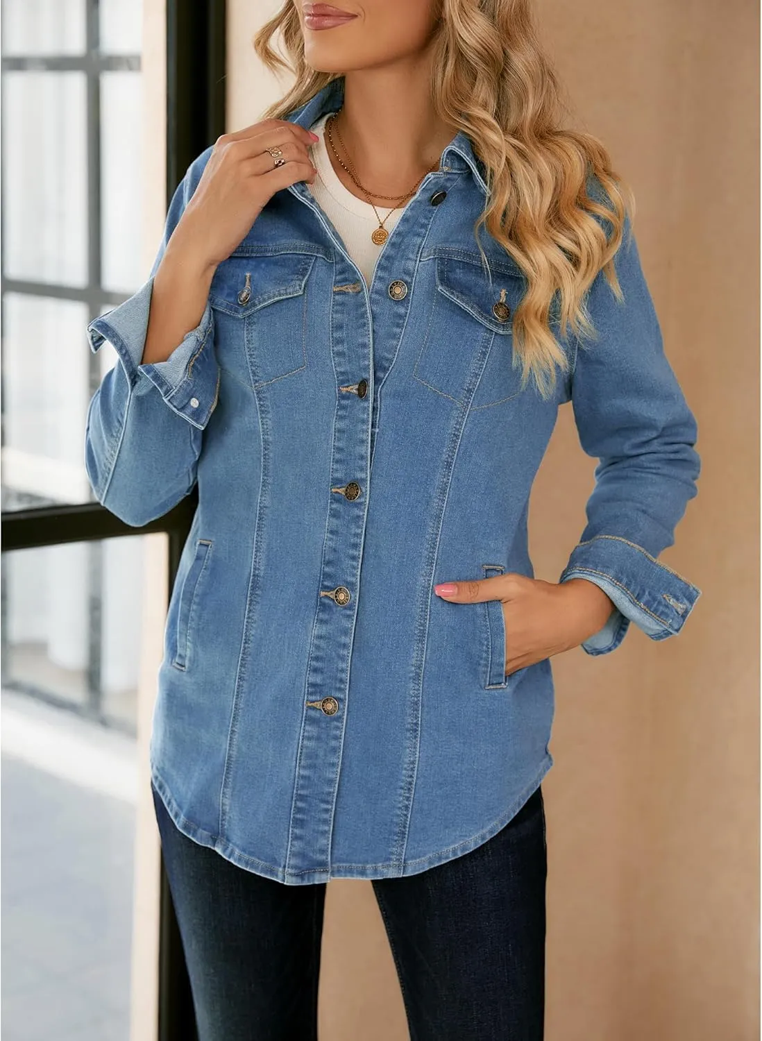 luvamia 2025 Jean Jackets for Women Fashion Denim Jacket Western Oversized Shacket Jacket Button Up with Pockets