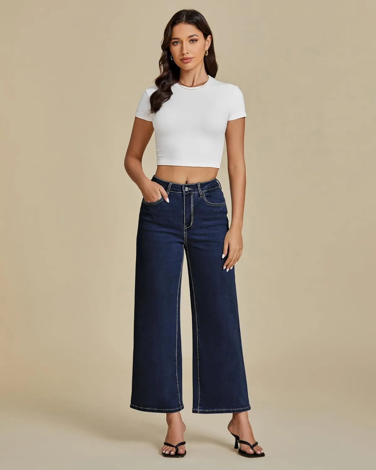 luvamia Wide Leg Jeans for Women High Waisted Relaxed Fit Trendy Stretchy Denim Pants Ankle Trouser Jeans with Pockets