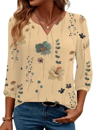 LUYAA 3/4 Length Sleeve Womens Tops Dressy Casual V-Neck Puff Sleeve Blouses Business Work Tunic Shirt S-XXL