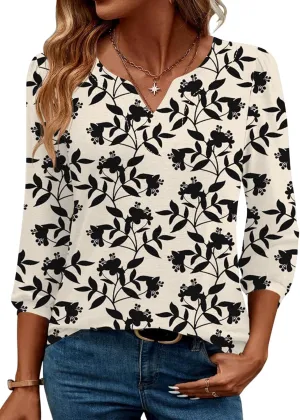 LUYAA 3/4 Length Sleeve Womens Tops Dressy Casual V-Neck Puff Sleeve Blouses Business Work Tunic Shirt S-XXL