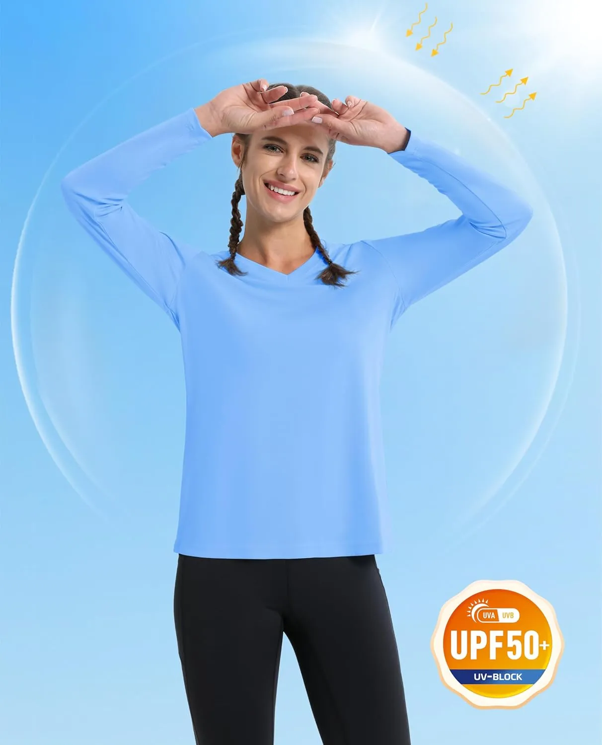 MAGCOMSEN SPF Shirts for Women Long Sleeve Workout Tops V-Neck UPF 50  UV Sun Shirt Quick Dry Performance Tees Swim Tops