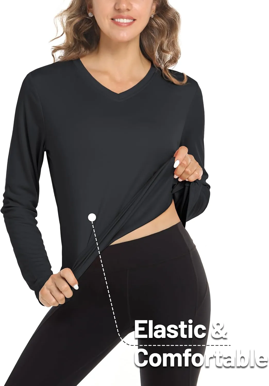 MAGCOMSEN SPF Shirts for Women Long Sleeve Workout Tops V-Neck UPF 50  UV Sun Shirt Quick Dry Performance Tees Swim Tops
