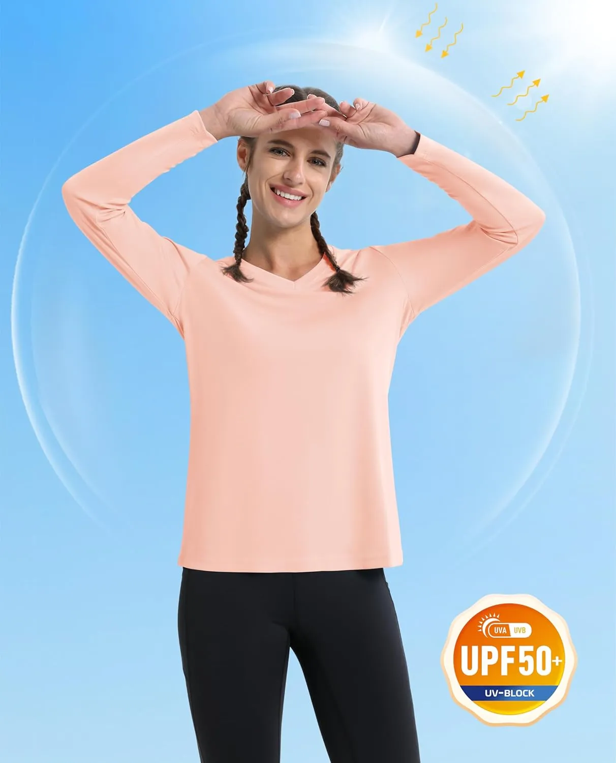 MAGCOMSEN SPF Shirts for Women Long Sleeve Workout Tops V-Neck UPF 50  UV Sun Shirt Quick Dry Performance Tees Swim Tops